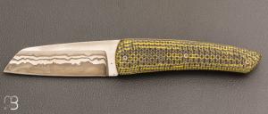   Couteau " Le Gourmet " custom par Alain Andr� - Carbone Jaune et lame damas de Philippe Ricard