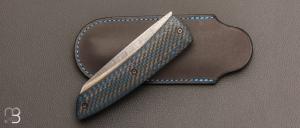  Couteau  " Le Gourmet" custom par Alain André - Fatcarbon® bleu et lame en VG10 Suminagashi