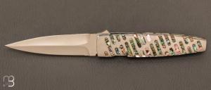 Couteau  "  Linerlock " custom par Koji Hara - Abalone et lame en Cowry-Y