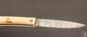    Couteau " Mandrin " de collection par Philippe Voissière - Ivoire de phacochère et lame Damasteel®