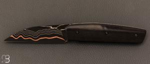   Couteau " Mastard " custom par Christophe Arbogast - Ebène du Gabon et lame Suminagashi de F. Keller
