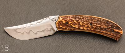 Couteau custom bois de cerf et acier Shirogami N°2 par Guy Poggetti