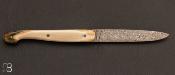 Couteau de poche pliant LE GRAND manche ivoire de mammouth et lame damas par Perceval