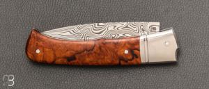   Couteau " Pièce unique " custom par Rémi Lavialle - Loupe de Bois de fer et lame en Damasteel