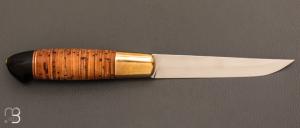   Couteau  "  Puukko" par la Forge de Pierre - écorce de bouleau et lame en acier carbone C70