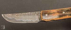    Couteau " Sanjo " custom par Guy Poggetti - Ivoire de mammouth et lame Damas