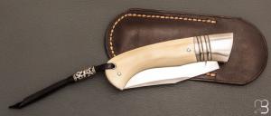    Couteau " Satan'ass " custom par Frédéric Augé - Ivoire de phacochère et lame en RWL34