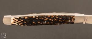    Couteau  "  Serpentine S " slipjoint custom de Jean Baptiste Leveque - Bois de cerf et RWL34