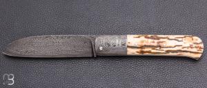    Couteau " Slipjoint 2 pièces " custom par Karim Valentin - Les couteaux D'Hure - Ivoire de mammouth et damas
