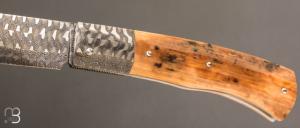  Couteau " Talar XXL " de Anthony Brochier - mammouth et lame damas mosaïque torsadé