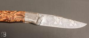     Couteau " Tire-bouchon" par Philippe Ricard - Loupe de chêne et lame damas