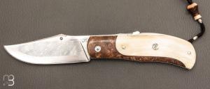 Couteau  "Truand lock-back" par Tony Ruot - Ivoire de phacochre et loupe de chne