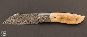 Couteau " Wharncliffe " custom pliant par Milan Mozolic - Ivoire de  mammouth et damas