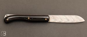 Couteau  " aurillac "  de Robert Beillonnet - Corne de buffle et Damasteel