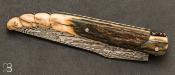 Couteau de collection Laguiole "Queue de Scorpion" 13 cm Damas et Mammouth par Rozelier Fabien- Ty Coutelier