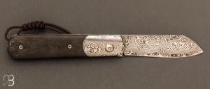   Couteau de collection artisanal à cran forcé de Stéphane Auberthié - FatCarbon et Damasteel