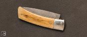 Couteau de collection manche en ivoire de mammouth et lame damas Suminagashi par Alain Conesa - Acier & Cuir