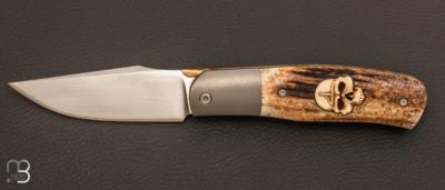 Couteau " custom " liner-lock de David Lespect - Lame RWL-34 et gravure de Serge Raoux