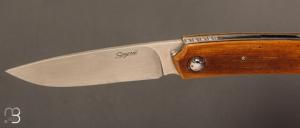    Couteau " custom " liner-lock de Stéphane Sagric - Micarta et lame en RWL-34