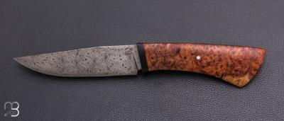   Couteau droit par Nicolas Mestrallet - Atelier du couteau de Vaunaveys - Lame forgée acier damas mosaïque et loupe d'amboine