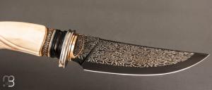    Couteau " droit custom " de Benoit Maguin - Damas de J.P Sire et Ivoire de phacochère