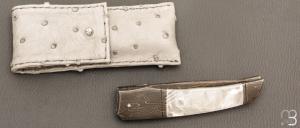    Couteau  " liner-lock custom " par Alain & Joris Chomilier - Nacre et damas de Chad Nichols