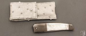    Couteau  " liner-lock custom " par Alain & Joris Chomilier - Nacre et damas de Chad Nichols
