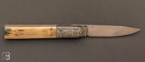    Couteau " custom " pliant de poche mammouth et damas par Gary Headrick