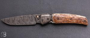    Couteau " pièce unique " liner-lock par Alexandre Musso - Mammouth et damas