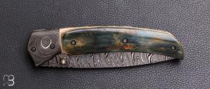    Couteau " pièce unique " liner-lock par Alexandre Musso - Mammouth et damas