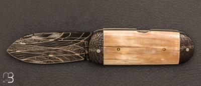 Couteau "  Buldog  " ivoire de mammouth et lame damas de Robert Eggerling par Eric Depeyre