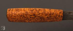 Couteau " puukko " custom Nordique de Laurent Juhel - Loupe de bouleau et lame damas de Samuel Lurquin