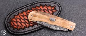  Couteau " trappeur " custom par Anthony Brochier - Mammouth et damas mosaïque torsadé