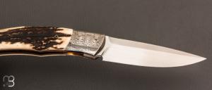  Couteau " Eryx " custom pliant par Milan Mozolic - Cerf sambar / damas et W2