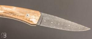   Couteau "Lock-back custom" de Alain & Joris Chomilier - Mammouth et damas "spirographe" de Vegas Forge