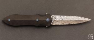    Dague pliante  "  Le Milan  " par Nicolas Kowal - Fibre de carbone sidecut et Damasteel