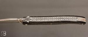   Couteau Laguiole en Aubrac " Pièce unique " - Fibre de carbone et lame damas Japonais