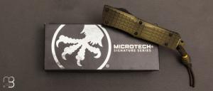 Couteau Automatique Microtech - Combat Troodon D/E - Fragg Off Series - Grenade Green Apocalyptic Double Reverse Full Serrated - 142-DR12APFOGG