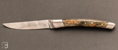 Couteau de poche Le Thiers 12cm Bois teinté stabilisé et lame damas par Le Fidèle