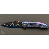 Couteau pliant custom de Peter Martin - Blued Lava Pattern San Mai Damascus