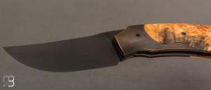    Couteau " 1310 " liner lock de SMZ Flammes de forge - Loupe d'érable Négundo et 80CrV2