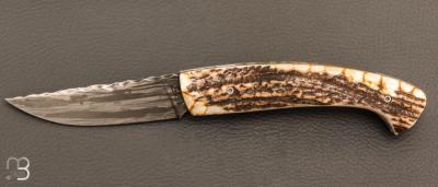 Couteau 1515 de poche collection " Primitive " par Manu Laplace - Bois de cerf et lame XC75 