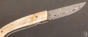 Couteau  " 1515 Inuit clouté " os de renne et Damasteel par Manu Laplace - Atelier 1515