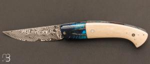 Couteau " 1515 collection Amérindien  " par Manu Laplace - Os de buffle et damas