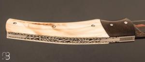    Couteau  "  Artense " par Alain Conesa - Acier & Cuir - Ivoire de phacochère et Suminagashi