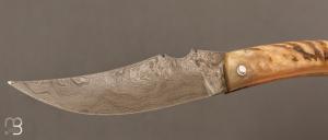 Couteau " Berger " pliant par José Viale - Lame Damas et corne de bélier