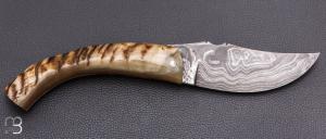   Couteau " Berger " pliant par José Viale - Lame Damas et corne de bélier