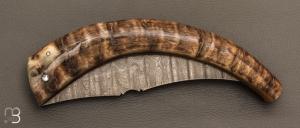  Couteau "Berger XXL" pliant par José Viale - Lame Damas et corne de mouflon