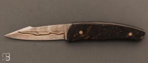 Couteau " custom " Bouleau madré stabilisé et damas San-Maï Carbone Cuivre par Alain & Joris Chomilier