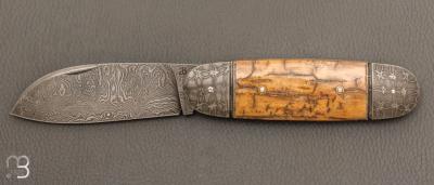 Couteau " Bouledogue " custom de Jérôme Bellon - Ivoire de mammouth et lame damas